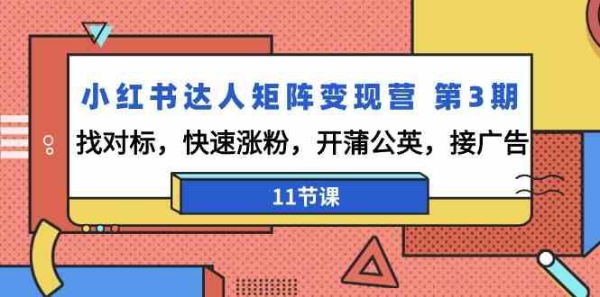 小红书达人矩阵变现营第3期，找对标，快速涨粉，开蒲公英，接广告(11节课)-一人公司创业项目 - 淘金吧