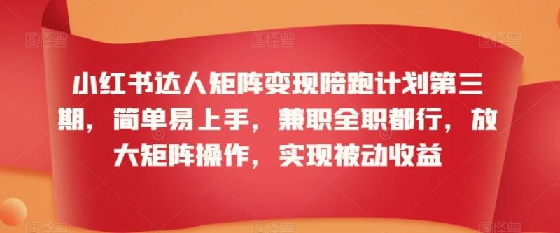 小红书达人矩阵变现陪跑计划第三期,简单易上手,兼职全职都行,放大矩阵操作,实现被动收益-一人公司创业项目 - 淘金吧