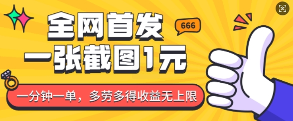 全网首发,一张截图1块钱,一分钟一单,多劳多得,收益无上限-一人公司创业项目 - 淘金吧