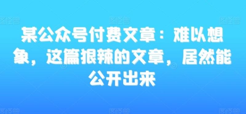 某公众号付费文章:难以想象,这篇狠辣的文章,居然能公开出来-一人公司创业项目 - 淘金吧
