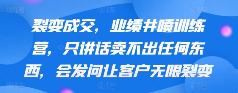 裂变成交,业绩井喷训练营,只讲话卖不出任何东西,会发问让客户无限裂变-一人公司创业项目 - 淘金吧