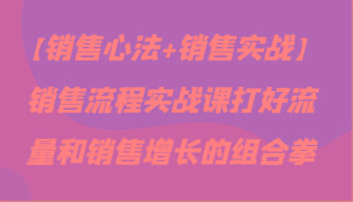 【销售心法+销售实战】销售流程实战课打好流量和销售增长的组合拳-一人公司创业项目 - 淘金吧