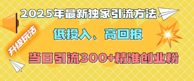 2025年最新独家引流方法，低投入高回报？当日引流300+精准创业粉-一人公司创业项目 - 淘金吧