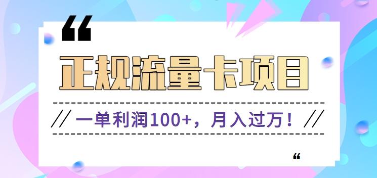 正规手机流量卡项目，一单利润100+，月入过万！人人可做(推广技术+正规渠道)-一人公司创业项目 - 淘金吧