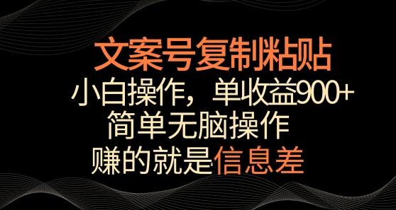文案号掘金，简单复制粘贴，小白操作，单作品收益900+【揭秘】-一人公司创业项目 - 淘金吧