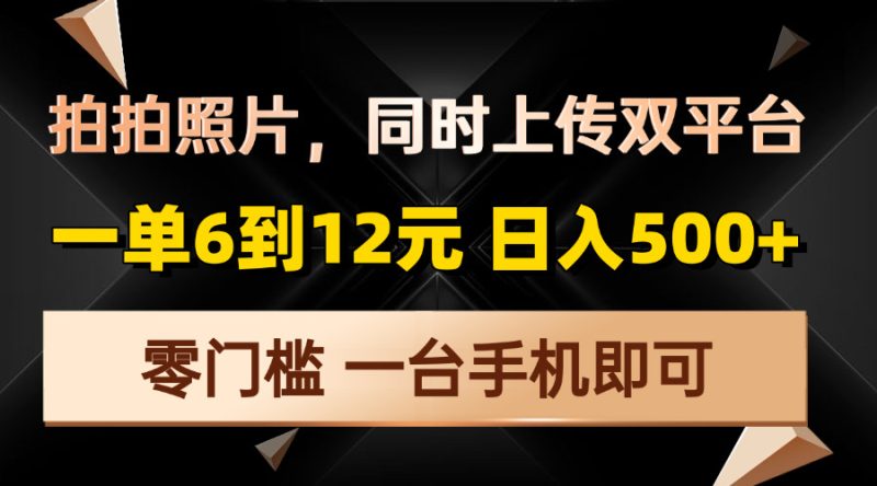 拍拍照片，同时上传双平台，一单6到12元，轻轻松松日入500+，零门槛，…-一人公司创业项目 - 淘金吧