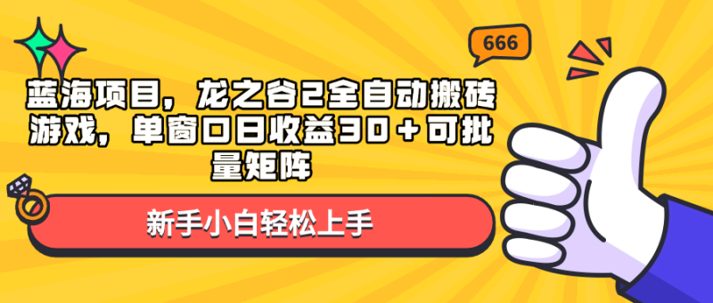 蓝海项目，龙之谷2全自动搬砖游戏，单窗口日收益30＋可批量矩阵-一人公司创业项目 - 淘金吧