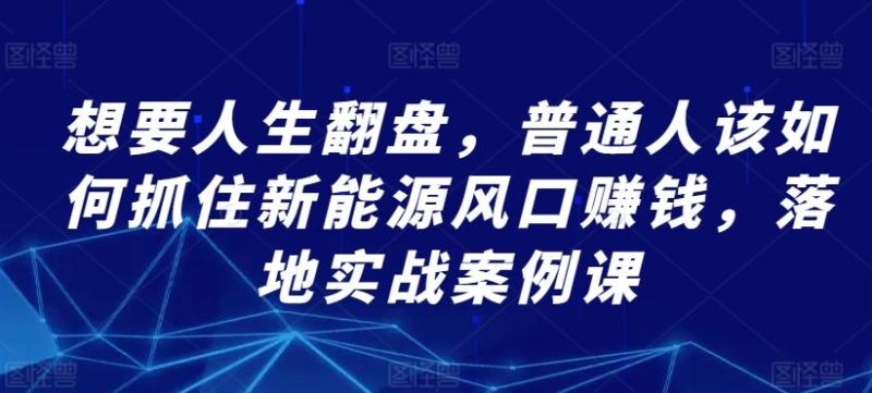 想要人生翻盘，普通人该如何抓住新能源风口赚钱，落地实战案例课-一人公司创业项目 - 淘金吧