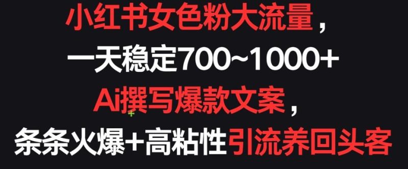 小红书女色粉大流量,一天稳定700~1000+ Ai撰写爆款文案,条条火爆+高粘性引流养回头客【揭秘】-一人公司创业项目 - 淘金吧
