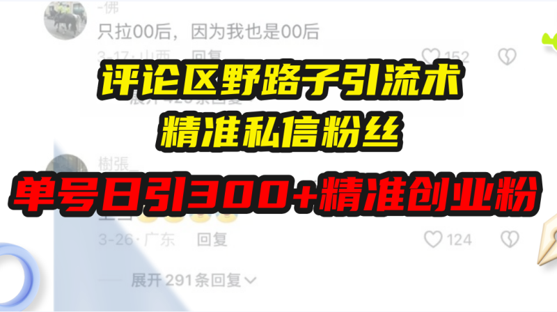 评论区野路子引流术,精准私信粉丝,单号日引流300+精准创业粉-一人公司创业项目 - 淘金吧