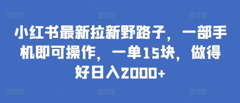 小红书最新拉新野路子，一部手机即可操作，一单15块，做得好日入2000+【揭秘】-一人公司创业项目 - 淘金吧