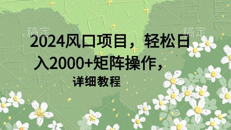 (9652期)2024风口项目，轻松日入2000+矩阵操作，详细教程-一人公司创业项目 - 淘金吧