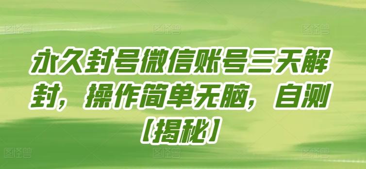 永久封号微信账号三天解封，操作简单无脑，自测【揭秘】-一人公司创业项目 - 淘金吧