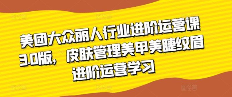 美团大众丽人行业进阶运营课3.0版,皮肤管理美甲美睫纹眉进阶运营学习-一人公司创业项目 - 淘金吧