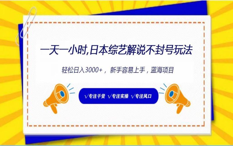 日本综艺解说不封号玩法，轻松日入1000+，全新赛道-一人公司创业项目 - 淘金吧