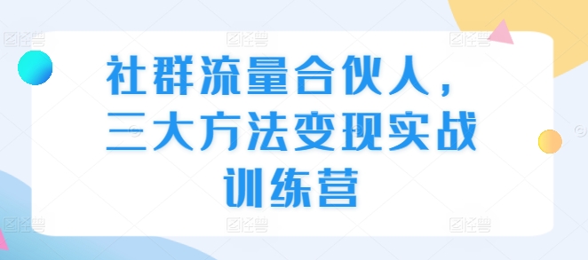 社群流量合伙人,三大方法变现实战训练营-一人公司创业项目 - 淘金吧