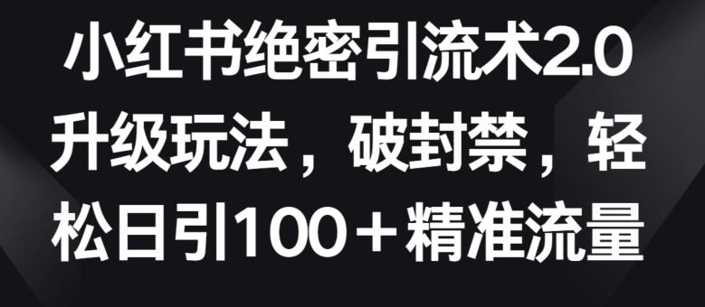 小红书绝密引流术2.0升级玩法，破封禁，轻松日引100+精准流量【揭秘】-一人公司创业项目 - 淘金吧