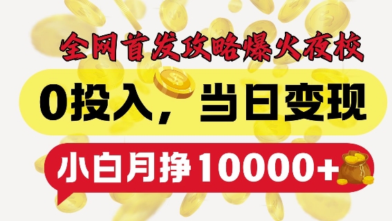 全网首发爆火夜校，0投入，当日变现，小白轻松月入1w+【揭秘】-淘金吧副业资源站