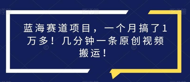 蓝海赛道项目，一个月搞了1万多！几分钟一条原创视频搬运！-淘金吧副业资源站