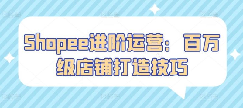 Shopee进阶运营：百万级店铺打造技巧-一人公司创业项目 - 淘金吧
