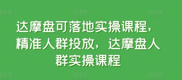 达摩盘可落地实操课程，精准人群投放，达摩盘人群实操课程-一人公司创业项目 - 淘金吧