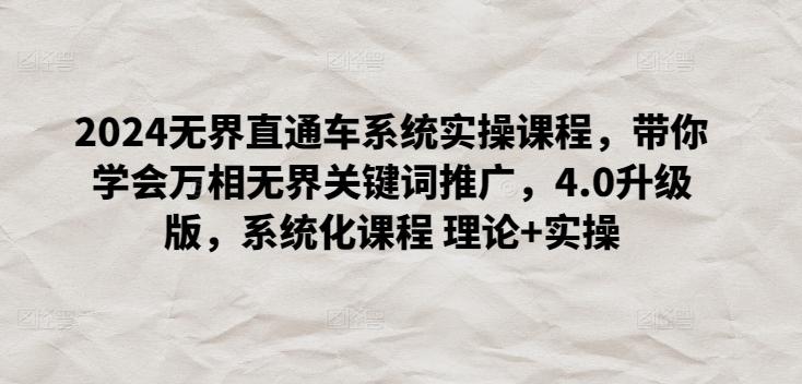 2024无界直通车系统实操课程，带你学会万相无界关键词推广，4.0升级版，系统化课程 理论+实操-一人公司创业项目 - 淘金吧