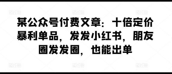 某公众号付费文章：十倍定价暴利单品，发发小红书，朋友圈发发圈，也能出单-一人公司创业项目 - 淘金吧