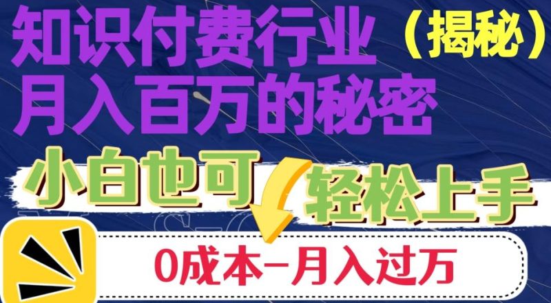 揭秘知识付费行业月入百万的秘密，小白也可轻松上手，月入过万-一人公司创业项目 - 淘金吧