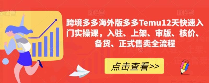 跨境多多海外版多多Temu12天快速入门实操课,入驻、上架、审版、核价、备货、正式售卖全流程-一人公司创业项目 - 淘金吧