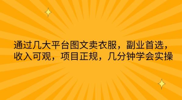 通过几大平台图文卖衣服，副业首选，收入可观，项目正规，几分钟学会实操【揭秘】-一人公司创业项目 - 淘金吧