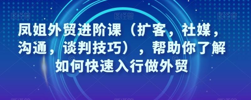 凤姐外贸进阶课（扩客，社媒，沟通，谈判技巧），帮助你了解如何快速入行做外贸-淘金吧副业资源站
