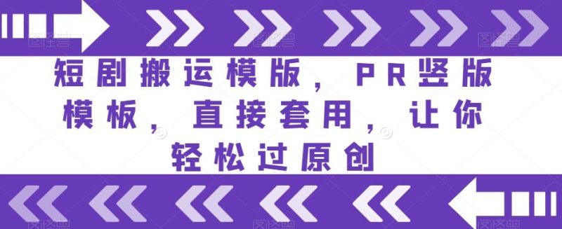 短剧搬运模版，PR竖版模板，直接套用，让你轻松过原创-一人公司创业项目 - 淘金吧