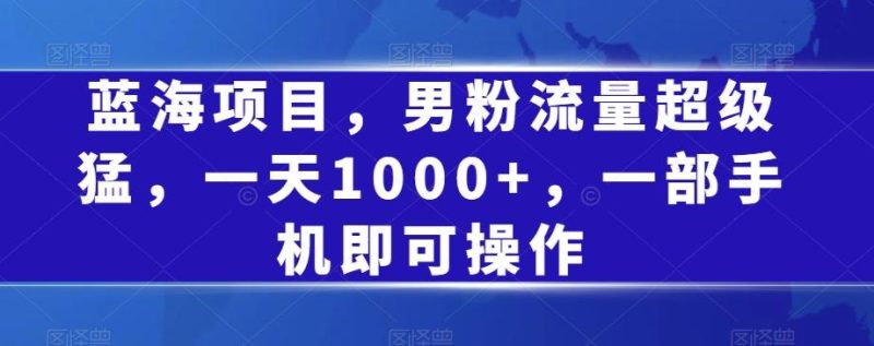 蓝海项目,男粉流量超级猛,一天1000+,一部手机即可操作【揭秘】-一人公司创业项目 - 淘金吧