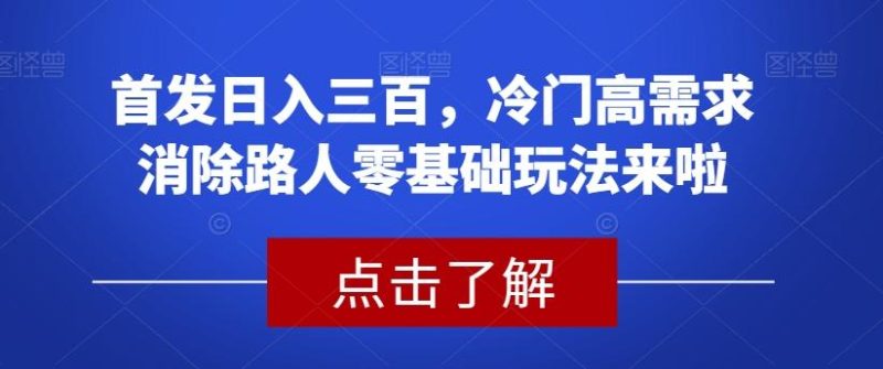 首发日入三百，冷门高需求消除路人零基础玩法来啦【揭秘】-一人公司创业项目 - 淘金吧