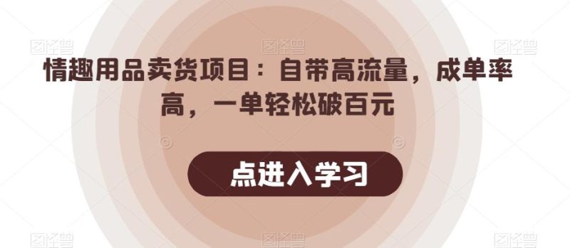 情趣用品卖货项目：自带高流量，成单率高，一单轻松破百元-一人公司创业项目 - 淘金吧