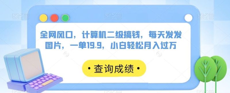 全网风口，计算机二级搞钱，每天发发图片，一单19.9，小白轻松月入过万【揭秘】-淘金吧副业资源站