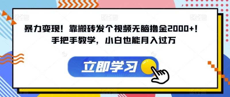 暴力变现!靠搬砖发个视频无脑撸金2000+!手把手教学,小白也能月入过万【揭秘】-一人公司创业项目 - 淘金吧