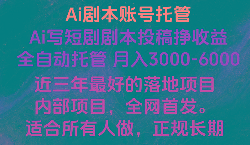 内部落地项目，全网首发，Ai剧本账号全托管，月入躺赚3000-6000，长期稳定好项目。-一人公司创业项目 - 淘金吧
