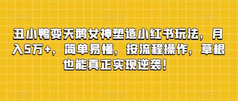 丑小鸭变天鹅女神塑造小红书玩法，月入5万+，简单易懂，按流程操作，草根也能真正实现逆袭！-一人公司创业项目 - 淘金吧