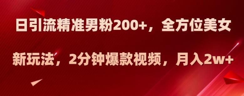 日引流精准男粉200+，全方位美女新玩法，2分钟爆款视频，月入2w+【揭秘】-一人公司创业项目 - 淘金吧