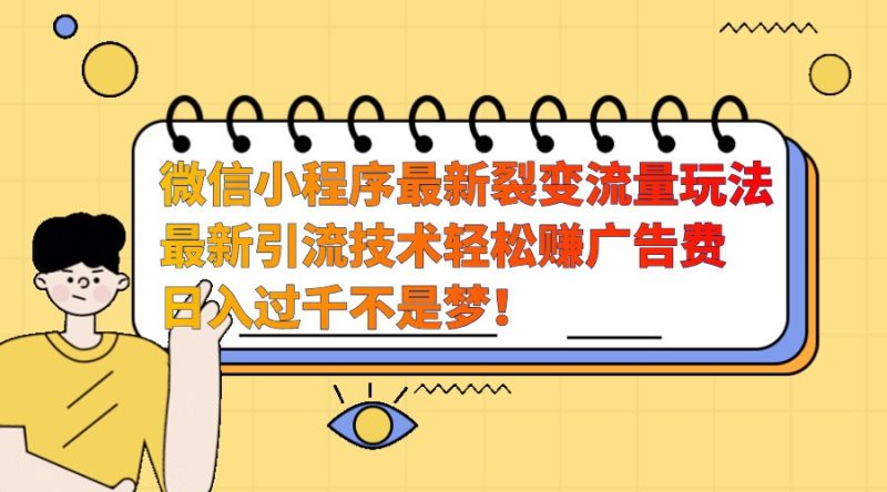 微信小程序最新裂变流量玩法，时间自由收益高轻松赚广告费，日入过千不是梦！-一人公司创业项目 - 淘金吧