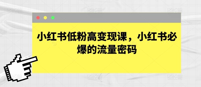 小红书低粉高变现课，小红书必爆的流量密码-一人公司创业项目 - 淘金吧