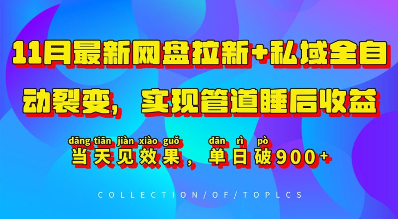 11月最新网盘拉新+私域全自动裂变，实现管道睡后收益，当天见效果，单日破900+-一人公司创业项目 - 淘金吧