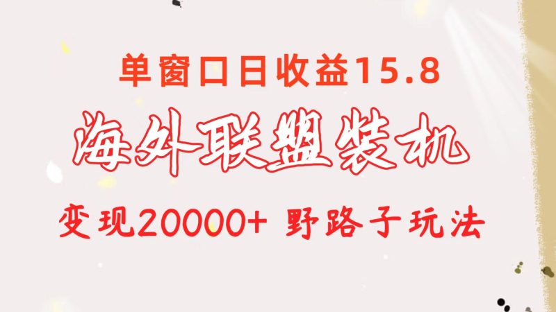 海外联盟装机 单窗口日收益15.8  变现20000+ 野路子玩法-一人公司创业项目 - 淘金吧