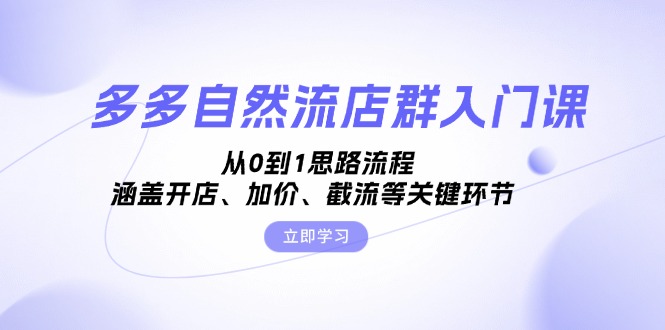 多多自然流店群入门课，从0到1思路流程，涵盖开店、加价、截流等关键环节-一人公司创业项目 - 淘金吧