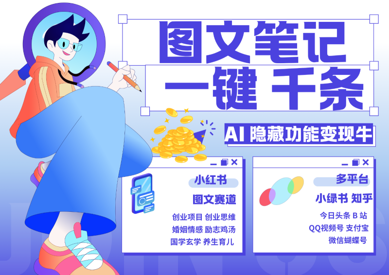 1键生成数千条图文 创业国学 秒生笔记 小红书小绿书图文 轻松引流 变现30000+-淘金吧副业资源站