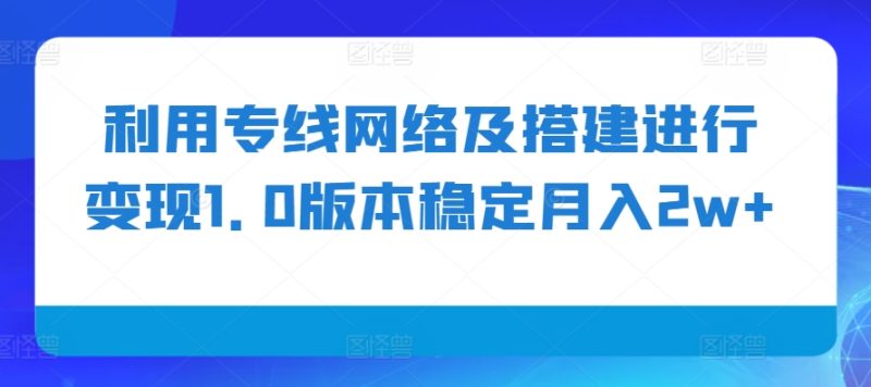 利用专线网络及搭建进行变现1.0版本稳定月入2w+【揭秘】-淘金吧副业资源站