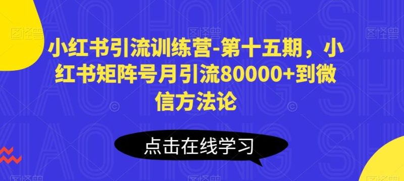 小红书引流训练营-第十五期，小红书矩阵号月引流80000+到微信方法论-一人公司创业项目 - 淘金吧