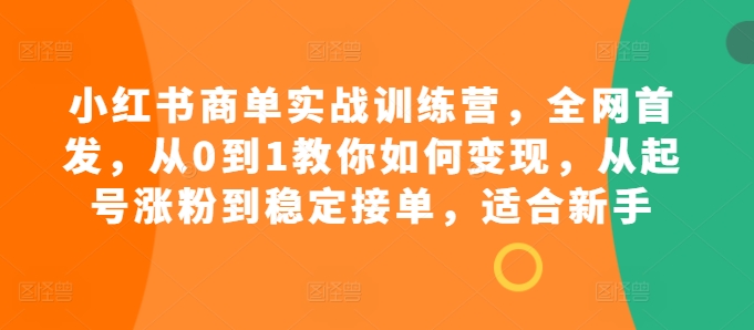 小红书商单实战训练营，全网首发，从0到1教你如何变现，从起号涨粉到稳定接单，适合新手-一人公司创业项目 - 淘金吧