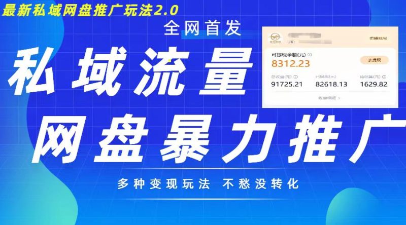 最新暴力私域网盘拉新玩法2.0，多种变现模式，并打造私域回流，轻松日入500+【揭秘】-一人公司创业项目 - 淘金吧